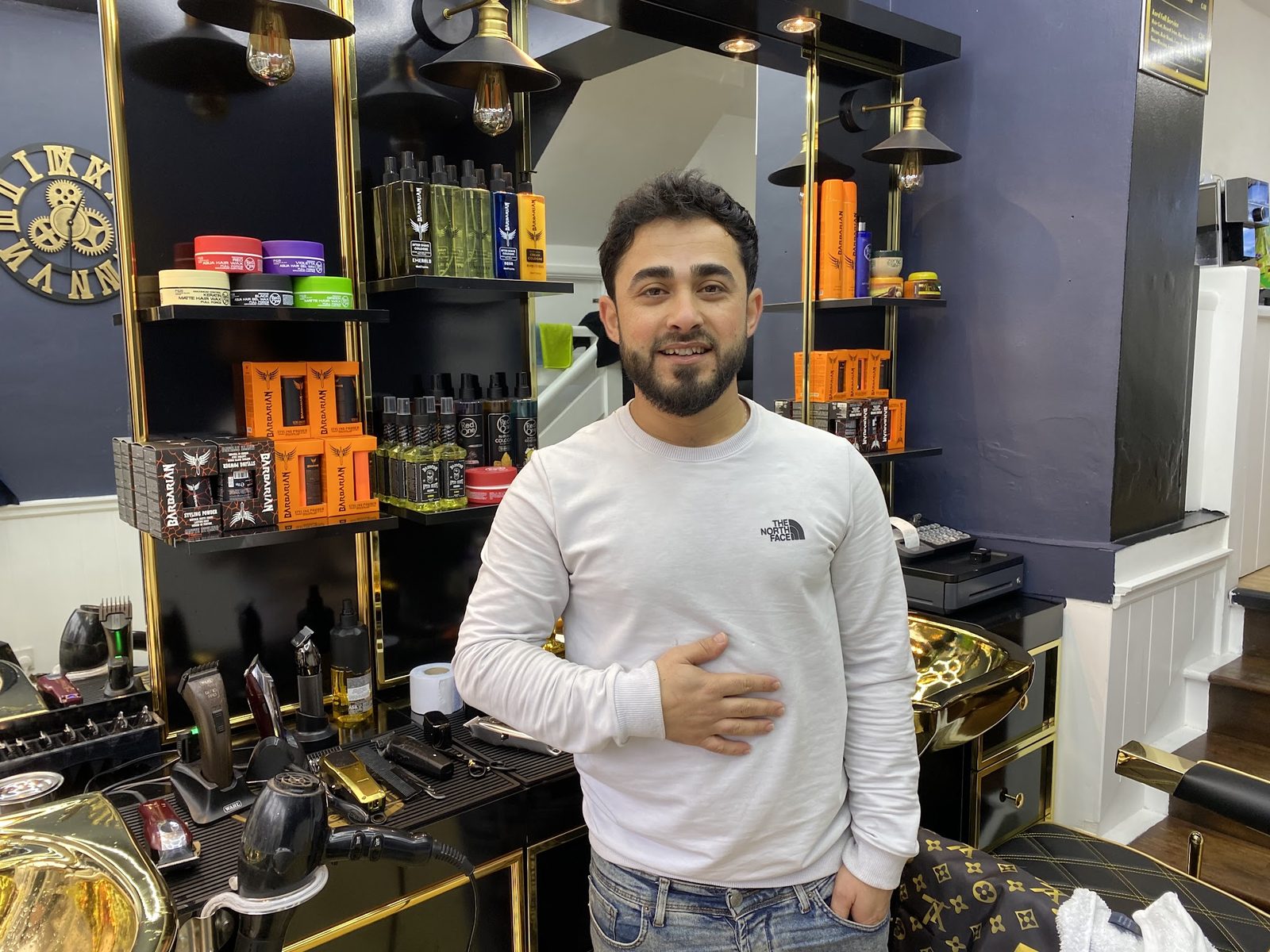 Azad, in the shop, Kurd Barber Pulborough